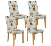 Highland Cow Pattern Chair Covers for Dining Chairs, Stretch & Washable Spandex Seat Protectors, Fun Decorative Slipcovers for Dining Room Kitchen 4PCS
