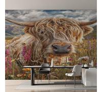 Highland Cow Photo Wallpaper, Farmhouse Highland Cattle Wallpaper Mural, 350x256cm Wall Paper for Bedroom Living Room, Non-Woven Wall Mural Room Decor EL&D68