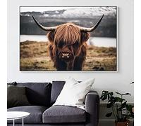 Highland Cow Picture Canvas Prints,Nordic Pictures Print on Canvas Scottish Painting, Modern Wall Poster Decoration,No Frame (Cow 1,50x75cm)