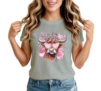 Highland Cow Pink Bandana Sunglasses Womens Graphic T-Shirt Farm Animal Watercolor Tee Small