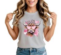 Highland Cow Pink Bandana Sunglasses Womens Graphic T-Shirt Farm Animal Watercolor Tee Small