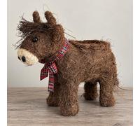 Highland Cow Planter With Tartan Ribbon Salim Christmas Plant Pot Basket | Decorative Animal-Shaped Planter For Small Plants Brown Tones, Textured Fibres