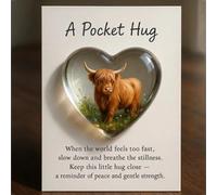 Highland Cow Pocket Hug, A Pocket Hug, Heart-Shaped Pocket Hug Gift Token, Inspirational Keepsake Card for Encouragement, Token Stress Relief Inspirational Gift, Sympathy with Healing Symbolism