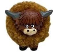 HIGHLAND COW POM POM MAGNET WOODEN WITH BROWN FLEECE