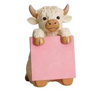 Highland Cow Pop-up Sticky Note Dispenser, Includes 1 Pad of 3x3 in Super Sticky Notes, 100 Sheets, Resin Cute Handmade Desk Holder for Office & Home (White)