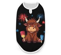 Highland Cow Popsicle Firework USA Dog Shirts Sleeveless T-Shirt Pet Tank Top Soft Summer Vests Clothes for Dogs And Cat S