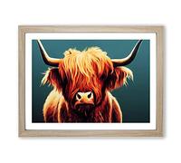Highland Cow Portrait Framed Wall Art Print A2 Oak
