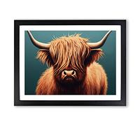 Highland Cow Portrait Vol.5 H1022 BLK Framed Print for Living Room Bedroom Home Office Décor, Wall Art Picture Ready to Hang, Black A3 Frame (46 x 34 cm)
