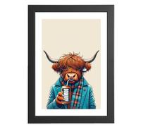 Highland Cow Print Artwork | Irn Moo | Framed Picture or Unframed in A5, A4, A3 | Modern Animals Country Wall Art | Vibrant Matte Finish Artwork for Home Decor | Modern Highland Cow Gifts