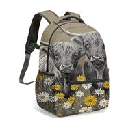 Highland Cow Print Backpack with Sunflower Crown Leopard Pattern, 16 Inch 360 Degree Full Print Scottish Animal Daypack for Travel Gift (09)
