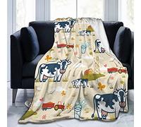 Highland Cow Print Blanket and Throws Cute Rustic Farm Cow and Flowers Throw Blankets Soft Cozy Fleece Plush Warm Flannel Bedding Blanket for Girls Kids Adults Couch Travel 50x60inch