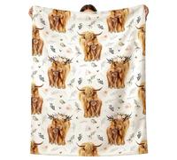 Highland Cow Print Blanket - Ultra Soft Cozy Fleece Plush Warm Flannel Bedding Blanket with Cute Scottish Cattle Design, Warm Flannel Blankets for Couch Bed Travel Animal Cattle Gift 40x52inch