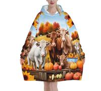Highland Cow Print Oversized Blanket Hoodie Sweatshirt, Wearable Flannel Blanket Hoodies For Women And Men, Super Soft And Warm Cozy With Big Pockets