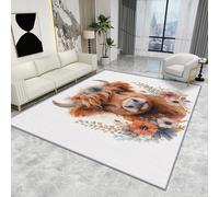 Highland Cow Print Rug - Highland Cow Rug - Cute Farm Animal Floral Rugs, Kids Nursery Baby Carpet, Washable Rug Non Slip Low Pile Soft Small Area Rugs, Highland Cow Home Decor Gifts, 50 X 80 cm