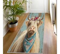 Highland Cow Print Runner Rug for Hallway, 60x180, Farmhouse Cattle Pattern Throw Rug Entrance Farm Animal Decor Carpet, Washable Non-Slip Rugs Runners for Living Room Bedroom Ri424
