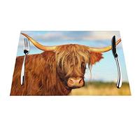 Highland Cow Print Woven Placemat Place Mats Non-Slip Heat-Insulation For Kitchen Dining Restaurant Coffee Set Of 1pcs 4pcs 6pcs.