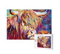 Highland Cow Printed,300 Pieces Wooden Jigsaw Family Game Jigsaw Puzzles for Adults Teens Home Decor