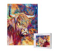 Highland Cow Printed,500 Pieces Wooden Jigsaw Family Game Jigsaw Puzzles for Adults Teens