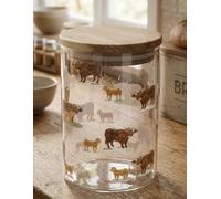 Highland Cow Printed Glass Storage Jar - Decorative Clear Glass Canister with Rustic Highland Animal Artwork, Airtight Lid Food Storage Container for Kitchen Organisation, Countryside Farmhouse Style