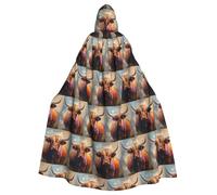 Highland Cow Printing Adult Halloween Hooded 57.8 Inches Role Playing Vampire Cloak Great For Themed Parties
