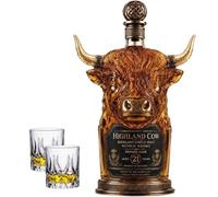 Highland Cow Private Cask 21 Years Cow Head Shaped Scotch Whisky Bottle | Unique Highland cow head glass decanter bottle, perfect for whiskey display, gifting, home bar décor and collectors.