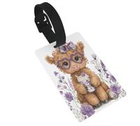 Highland Cow Purple Heart Shaped Glasses Luggage Tags Name Id Label Suitcase Tags, Ideal for Travel Cruise Backpacks Bag