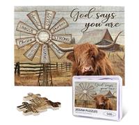 Highland Cow Puzzle 500 Pieces Western Rustic Cow Jigsaw Puzzles for Adults Farm Animals Wooden Puzzle for Fun Family Game Motivational Toy Educational Intellectual