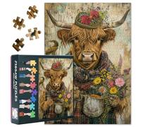 Highland Cow Puzzles for Adults 1000 Pieces, Flowers Animal Puzzle, Gardening Themed Jigsaw Puzzle, Highland Cow Plant Nature Puzzles for Adults, DIY Wall Art Decor for Living Room (50x70cm)