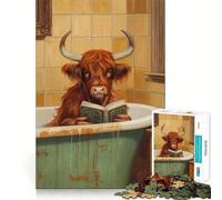 Highland Cow Reading Book Jigsaw for Teenagers 1000 Pieces Calm Daily Fine Cut Joyful Challenge (38x52cm)