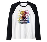 Highland Cow Reading Book Lover Bookworm Reader Boho Tie Dye Raglan Baseball Tee