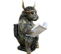 Highland Cow Reading Toilet Paper Holder, Bronze-Finish Resin Bathroom Figurine, Decorative Animal Sculpture, 27 x 11 x 17 cm