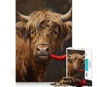 Highland Cow Red Pepper Jigsaw for Adults 1000 Pieces Unwind Game Rich Color Enjoyable Challenge Art Display (50x75cm)