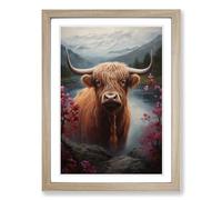 Highland Cow Renaissance Framed Wall Art Print A2 Oak | Ready to Hang, Satin Fine Art Paper, Fade-Resistant Inks, Acrylic Glazing, Securely Packaged, Made in the UK