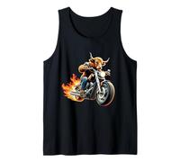 Highland Cow Riding a Motorcycle Design Funny Cow Tank Top