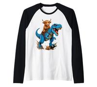 Highland Cow Riding T Rex Dinosaur Funny Farm Animal Raglan Baseball Tee