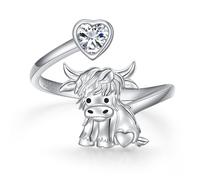 Highland Cow Ring 925 Sterling Silver Adjustable Cow Open Ring for Women
