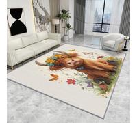 Highland Cow Rug Nursery - Highland Cow Rug - Cute Cartoon Farm Animal Floral Rugs, Kids Nursery Baby Carpet, Washable Rug Non Slip Low Pile Small Area Rugs, Highland Cow Home Decor Gifts, 80 X 120 cm