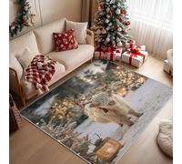 Highland Cow Rugs Living Room Large 200x230, Highland Cattle Xmas Area Rugs for Bedroom, Non Slip Low Pile Soft Flannel Carpet, Bedroom Accessories Christmas Decorations H-23