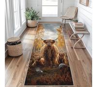 Highland Cow Runner Rug 65 x 180 cm Long Washable, Farm Animals Runner Rug for Hallway Non Slip Carpet, Kitchen Entryway Hall Bedroom Decor, Soft Low Pile gA&74