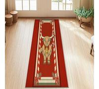 Highland Cow Runner Rug, Christmas Rustic Candy Cane Ribbon Christmas Red Low Pile Aesthetic Rectangle Home Floor Carpet for Kitchen Entryway Bedside Laundry Decor 2x5 Ft