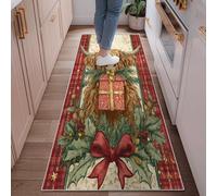 Highland Cow Runner Rug, Christmas Rustic Gift Box Holly Xmas Red Non-Slip Edge Binding Home Rectangle Carpet for Kitchen Laundry Room Doorway Entryway Decor 2x6 Ft