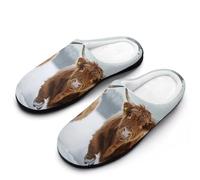 Highland Cow Running in Snowstorm Men's Cotton Slippers Winter Warm Slip-on House Shoes with Anti-Skid Rubber Sole 13-14（46-47）
