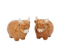 Highland Cow Salt and Pepper Pots, 3D Ceramic Animal Salt & Pepper Shakers, Novelty Small Cruet Set for Dining
