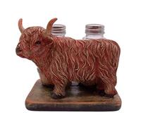Highland Cow Salt and Pepper Shaker Set Holder, Kitchen & Bar Decor, Shakers Included, 4.5 Inches