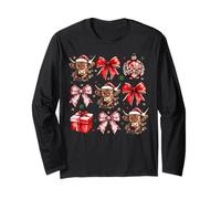Highland Cow Santa Christmas Coquette Bow Western Country Long Sleeve T-Shirt