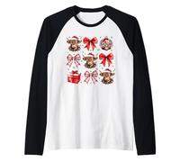 Highland Cow Santa Christmas Coquette Bow Western Country Raglan Baseball Tee