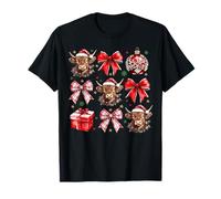 Highland Cow Santa Christmas Coquette Bow Western Country T-Shirt