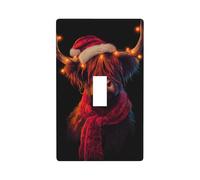 Highland Cow Santa Hat Christmas Lights Light Switch Cover Decorative Single Toggle 1 Gang Wall Plate for Kitchen Farmhouse Bedroom Bathroom Art Decor