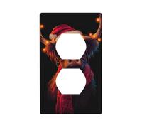 Highland Cow Santa Hat Christmas Lights Outlet Cover Light Switch Cover Decorative 1 Gang Wall Plate for Kitchen Room Bathroom Size 7x11.4cm