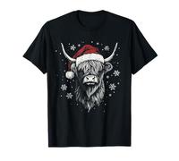 Highland Cow Santa Hat Funny Cute Animal Farmer Christmas T-Shirt